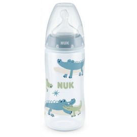 Nuk First Choice Μπιμπερό Πλαστικό με Θηλή Σιλικόνης M και Δέικτη Ελέγχου Θερμοκρασίας Μπλε Κροκοδειλάκια 6-18m 10.741.940