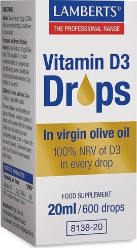 Lamberts Vitamin D3 Drops in Virgin Olive Oil 20ml 600 Σταγόνες