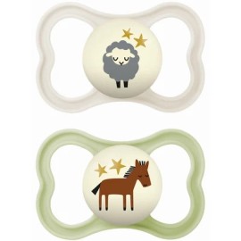 Mam Supreme Night Silicone Soother 6-16m Ορθοδοντική Πιπίλα Σιλικόνης που Λάμπει στο Σκοτάδι Κρεμ - Βεραμαν 2τμχ
