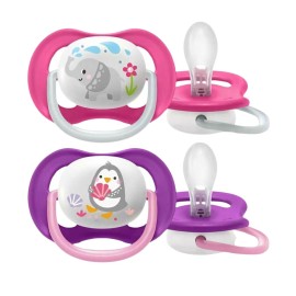 Avent Πιπίλα Σιλικόνης Ultra Air Animals  Φούξια/Μωβ 6-18m 2τμχ SCF080/12