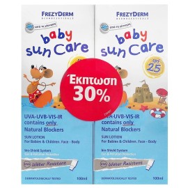 Frezyderm PROMO -30% Αδιάβροχο Βρεφικό Αντηλιακό Γαλάκτωμα Baby Sun Care Lotion για Πρόσωπο & Σώμα SPF25 2x100ml