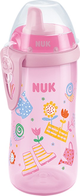 Nuk Kiddy Cup 300ml Σκιουράκι Παγουράκι με Ρύγχος Ροζ Pink Flowers 12m+ 1τμχ 10.751.084