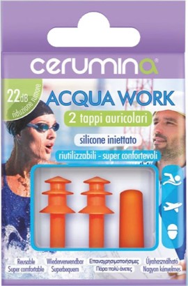 Cerumina Acqua Work Ωτοασπίδες Σιλικόνης για Κολύμβηση 2τμχ σε Πορτοκαλί Χρώμα