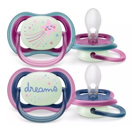 Philips AVENT Ultra Air Nighttime Πιπίλες Σιλικόνης Νυκτός Ultra Air για 6-18m Pink/purple 2τμχ SCF376/14