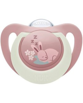 Nuk First Choice Night Πιπίλα Σιλικόνης Νυκτος 6-18m Ροζ Λαγουδάκι 1τμχ 10.176.379