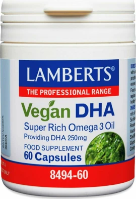 Lamberts Vegan DHA 250mg за здраве на мозъка и очите 60 капсули