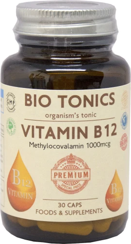 Bio Tonics Витамин B12 Витамин за здраве на нервната и имунната система 1000mcg 30 капсули