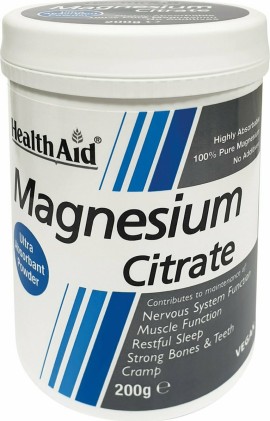 Health Aid Magnesium Citrate Powder, Συμπλήρωμα Διατροφής Με Κιτρικό Μαγνήσιο Σε Μορφή Σκόνης 200gr