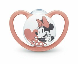 Nuk Πιπίλα Σιλικόνης Space Mickey & Minnie 0-6m με Θήκη Πορτoκαλί 1τμχ 10.730.716