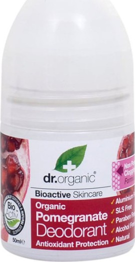 Dr Organic Pomegranate Φυσικό Αποσμητικό με Βιολογικό Ρόδι σε Roll-On Χωρίς Αλουμίνιο 50ml