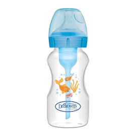 Dr Browns Natural Flow Options+ Anti-Colic Wide Neck 0m+ Μπιμπερό Πλαστικό με Φαρδύ Λαιμό Μπλε 270ml WB91802