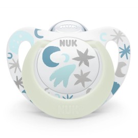 NUK Star Night Πιπίλα Σιλικόνης Αστεράκια με θήκη για 0-6m, Μπλε - Λευκό  1τμχ 10.730.718