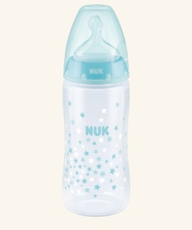 Nuk First Choice Μπιμπερό Πλαστικό με Θηλή Σιλικόνης M και Δέικτη Ελέγχου Θερμοκρασίας Γαλάζιο Αστέρια 6-18m 10.741.940