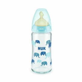 Nuk Γυάλινο Μπιμπερό First Choice Temperature Control Θηλή Καουτσούκ 240ml για 0m+ Blue Elephant 10.745.125