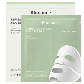 Biodance Refreashing Sea Kelp Real Deep Mask, Αναζωογονητική Μάσκα Βαθιάς Δράσης με θαλάσσια Φύκια - Μάσκα προσώπου υδρογέλης 4τμχ