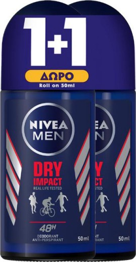 Nivea Men 1+1 ΔΩΡΟ Dry Impact Anti-perspirant Αποσμητικό 48h σε Roll-On 2x50ml