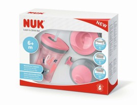 Nuk Learn To Drink Set Πλαστικό Ροζ 230ml για 6m+ Ποτηράκι με Λαβές και Καλαμάκι 10.255.397