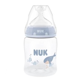 Nuk First Choice Πλαστικό Μπιμπερό Φάλαινα, Μπλε, Θηλή Σιλικόνης S, με Ρυθμιζόμενη Θερμοκρασία 0m+ 150ml 10.215.415