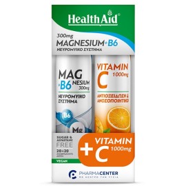 Health Aid Magnesium + B6 & Vit C 1000mg 2 x 20tabs Αναβράζοντα Λεμόνι