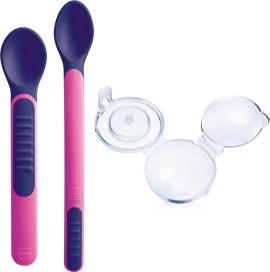 MAM Heat Sensitive Spoons & Cover 2 θερμοευαίσθητα κουτάλια Φουξ-Μωβ 6m+ (513)