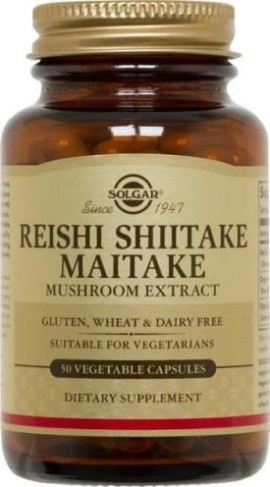 Solgar Reishi Shiitake Maitake Mushroom Extract, Συμπλήρωμα Διατροφής με Γανόδερμα 50caps