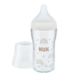 Nuk Γυάλινο Μπιμπερό Perfect Match Κατά των Κολικών με Θηλή Σιλικόνης για 3m+ Λευκό 230ml 10.212.056