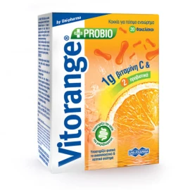 UniPharma Vitorange Probio Plus хранителна добавка с витамин C 1 гр и 2 пробиотични щама, 20 сашета