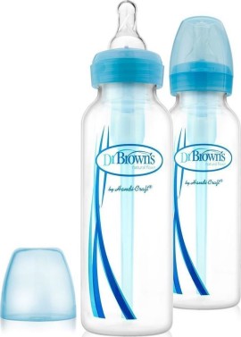 Dr Browns Natural Flow Options Πλαστικά Μπιμπερό Μπλε με Στενό Λαιμό και Θηλή Σιλικόνης 2x250ml SB82405