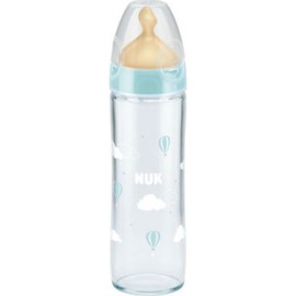Nuk Classic Γυάλινο Μπιμπερό Θηλή Καουτσούκ Μ 0-6m, Μπλε, 240ml 10.745.079