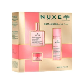 Nuxe XMAS PROMO Комплект за грижа за лице с розова треска и масло от флорален аромат 50 мл, Nuxe Very Rose 3 в 1 успокояваща мицеларна вода 200 мл, Nuxe Very Rose бальзам за лице 15 г