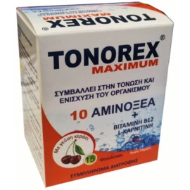 Medichrom Tonorex Maximum Хранителна добавка с 10 аминокиселини, L-карнитин, B12, 15 сашета Череша