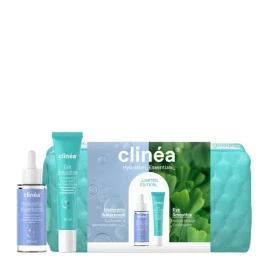 Подаръчен комплект Clinea PROMO 2025 Limited Edition Hydration Essentials с несесер и серум, хиалуронова водна бомба 30 мл и крем за очи Eye Smoothie 15 мл
