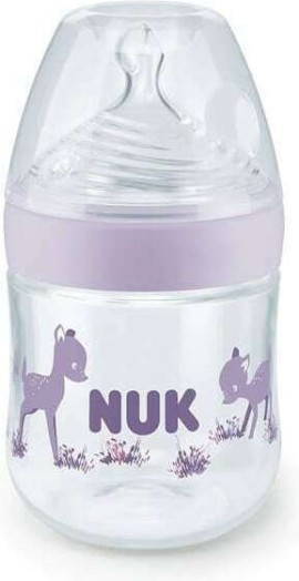 Nuk Πλαστικό Μπιμπερό Nature Sense Temperature Control Θηλή Σιλικόνης S 150ml για 0-6m Μωβ Ελαφάκια 1τμχ 10.743.022