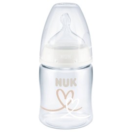 Nuk First Choice+ Μπιμπερό Πολυπροπυλενίου με Θηλή Σιλικόνης και Δείκτη Ελέγχου Θερμοκρασίας Λευκό με Καρδιές 0-6m 150ml 10.743.875