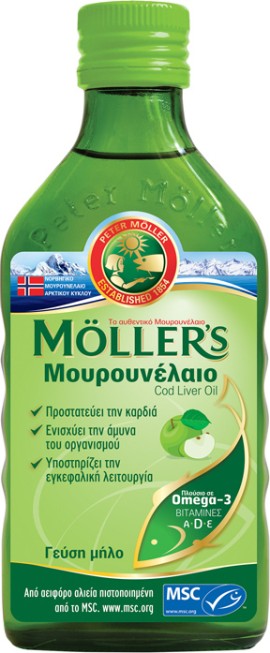 Mollers Cod Liver Oil 250ml Mουρουνέλαιο με Γέυση Μήλο 250ml