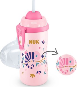 Nuk Flexi Cup Παγουράκι Που Αλλάζει Χρώμα Mε Kαλαμάκι 12m+ Ροζ 300ml