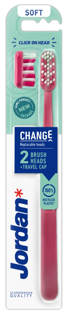 Jordan Change Toothbrush Soft Blue Μαλακή Οδοντόβουρτσα με 2 Κεφαλές και Καπάκι Ταξιδίου 1τμχ