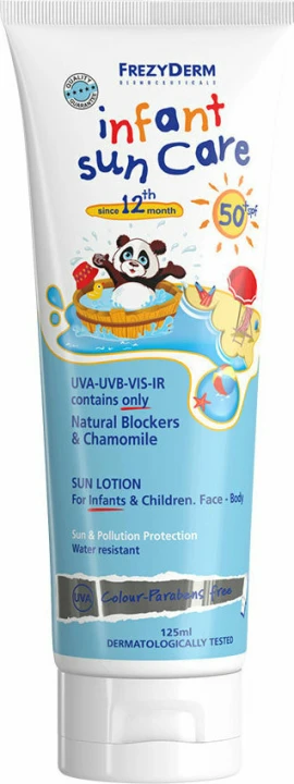 Frezyderm Водоустойчив детски слънцезащитен лосион за лице и тяло SPF50+ 100 мл
