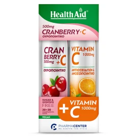 Health Aid Promo Червена боровинка 500 мг + C 20 и витамин C 1000 мг 2x20 таблетки ефервесцентни
