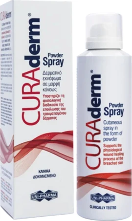 Uni-Pharma CURAderm пудра-спрей за заздравяване на разранена кожа 125 мл