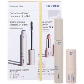 KORRES XMAS PROMO 2025 Consious Color Set με Drama Volume Mascara 01 Black 13ml & True Velvety Lipstick 13 Nude Pink 3g
