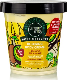 Natura Siberica Organic Shop Body Desserts Banana Milkshake Ενυδατική Κρέμα Ανάπλασης Σώματος Βανίλια 450ml