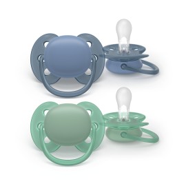 AVENT Ορθοδοντικές Πιπίλες Σιλικόνης Ultra Soft 6-18m Μπλε - Πράσινο 2τμχ SCF091/42