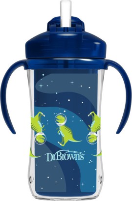 Dr Browns Παιδικό Ποτηράκι με Λαβές και Καλαμάκι από Πλαστικό Μπλε 300ml για 12m+ 1τμχ TC01202