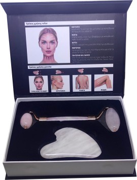 Ag Pharm Facial Roller Ροζ Χαλαζία Rose Quartz & Gua-Sha Για Μασάζ Προσώπου