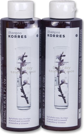 Korres Σαμπουάν για Ξηρά/Αφυδατωμένα Μαλλιά με Αμύγδαλο & Λινάρι 2x250ml