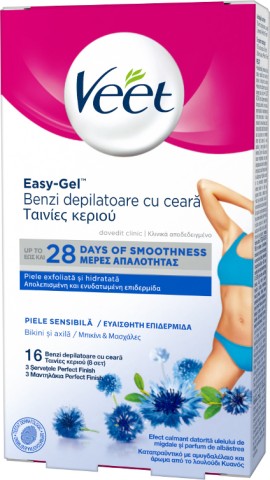 Veet Easy Gel Ταινίες Αποτρίχωσης για το Μπικίνι για Ευαίσθητες Επιδερμίδες Μασχάλες & Μπικίνι 16τμχ