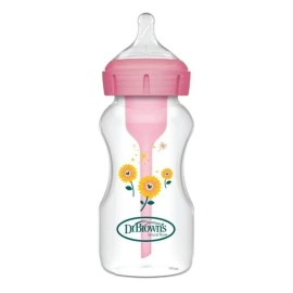 Dr Browns Natural Flow Options+ Anti-Colic Wide Neck 0m+ Μπιμπερό Πλαστικό με Φαρδύ Λαιμό Ροζ 270ml WB91801