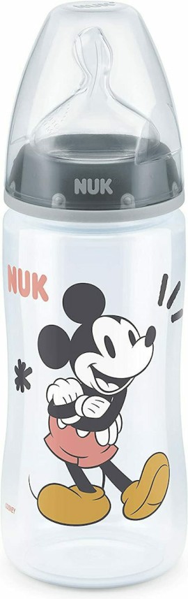 Nuk First Choice Disney Mickey Πλαστικό Μπιμπερό Σιλικόνη Μ 6-18m Grey 300ml 1τμχ 10.741.034
