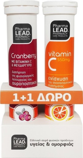 Pharmalead Cranberry με Βιταμίνη C & Ψευδάργυρο για τη Φυσιολογική Λειτουργία του Ουροποιητικού 20tabs Αναβράζοντα & Βιταμίνη C 1000mg Πορτοκάλι 20tabs Αναβράζοντα